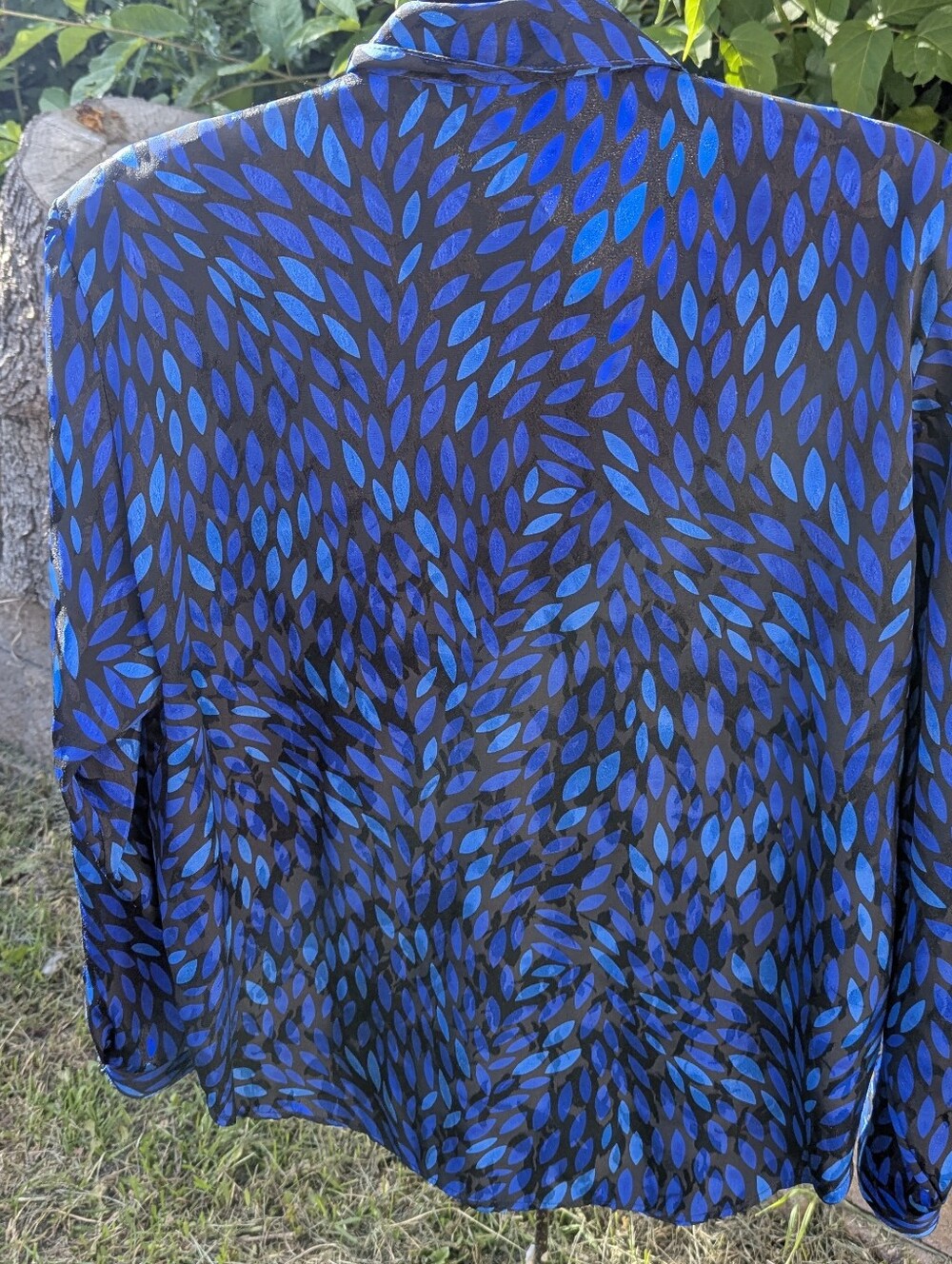 Vintage Leaf Print Sheer Shimmer Blouse 80s 90s Dark Academia Cottagecore Top - Picture 7 of 12